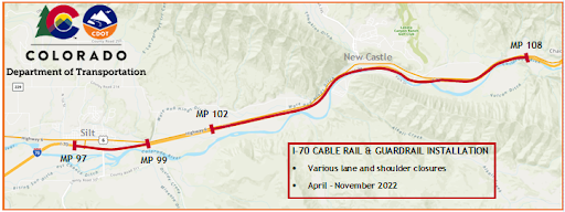 I-70 cable rail installation project map - garfield county