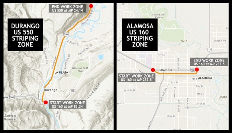 US 550 US 160 Striping project Durango and Alamosa project maps