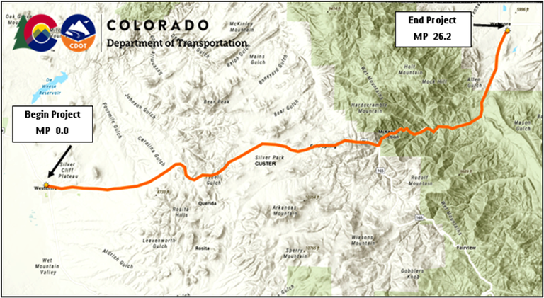 CO 96 between Westcliffe and Wetmore project map