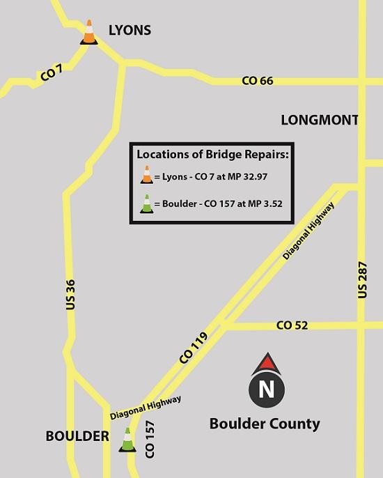 Bridge repair project map in Boulder County detail image