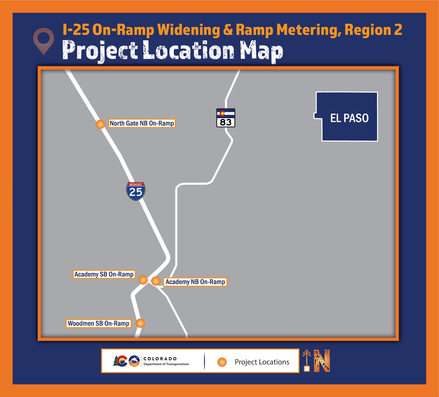 Ramp metering project map on I-25 in Colorado Springs detail image