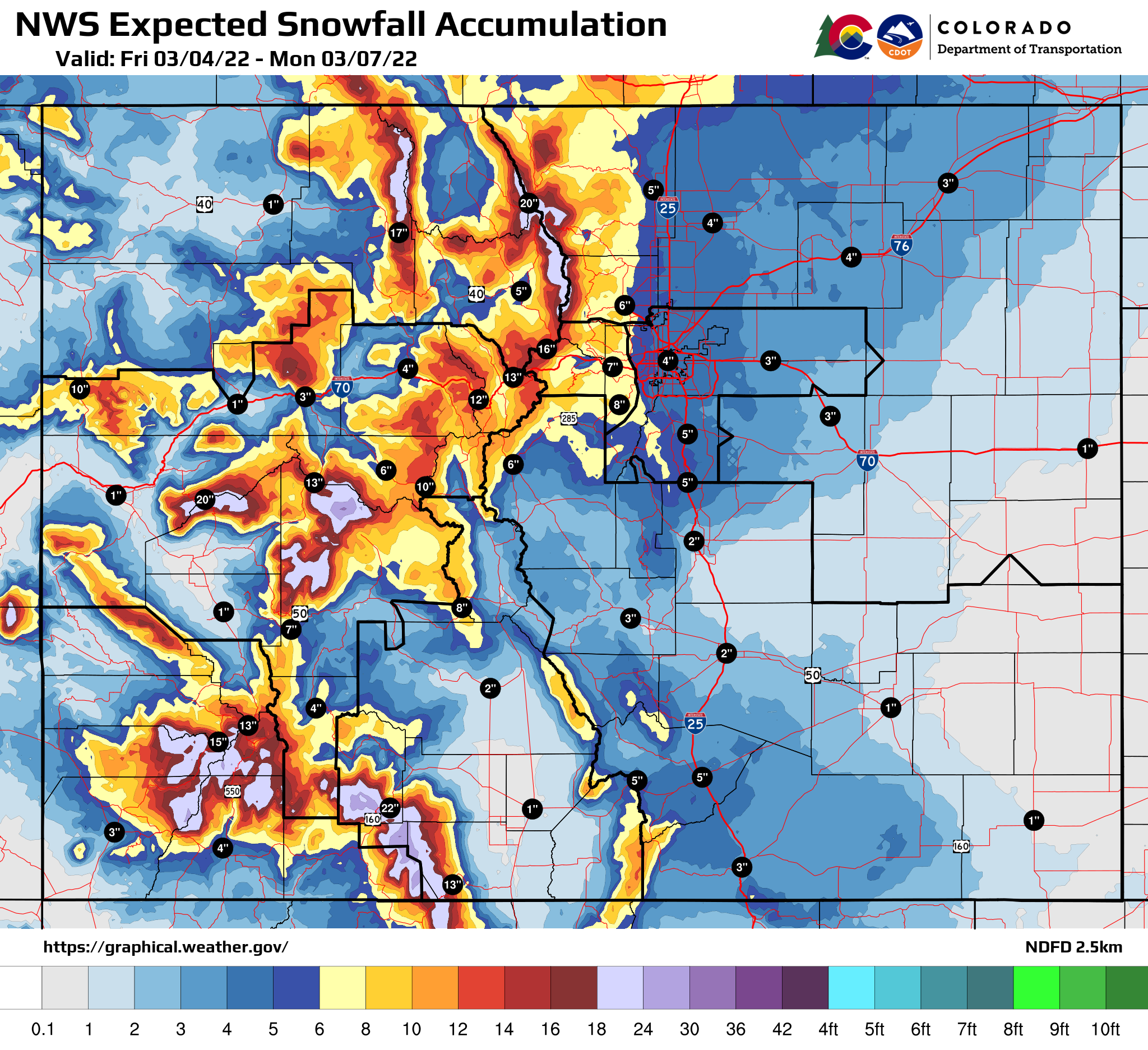Expected Snowfall Accumulation March 2022 detail image