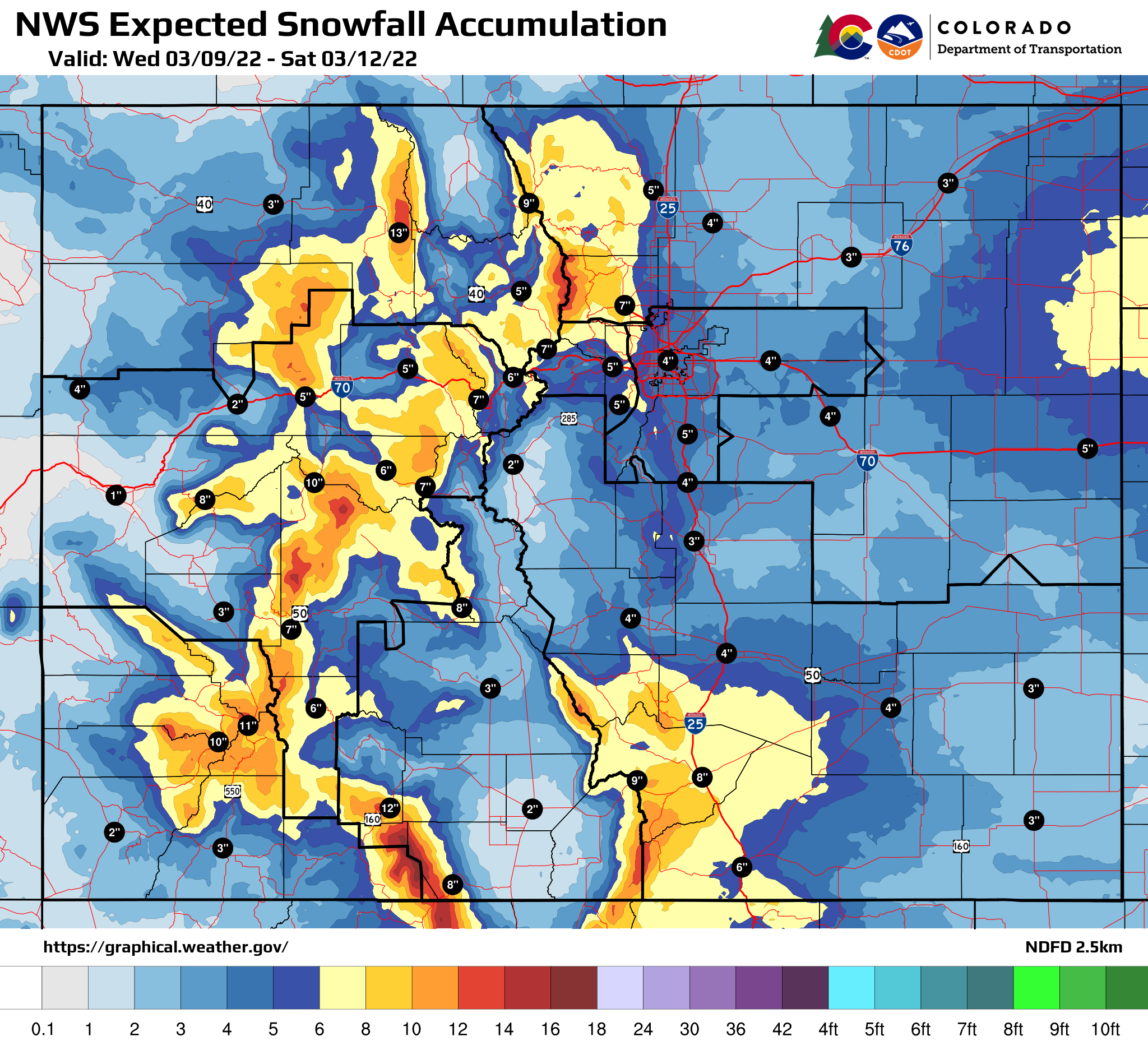 Expected Snowfall Accumulation 3/9/2022 detail image