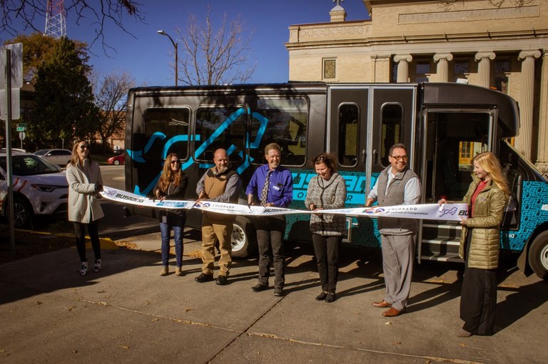To mark the start of service, Outrider hosted a celebration event on Nov. 1 at the Logan County Courthouse in Sterling where they cut a ribbon in front of the Outrider bus.