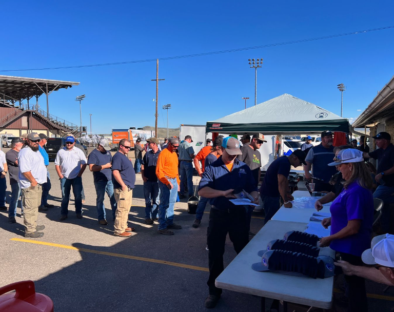 Participants in line for registration at the 2023 State Truck Roadeo in Craig, Colorado