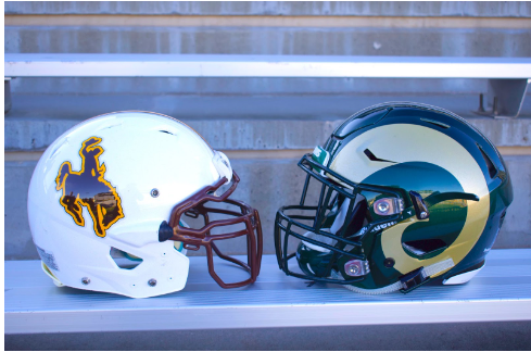 Rams and Cowboys football helmets
